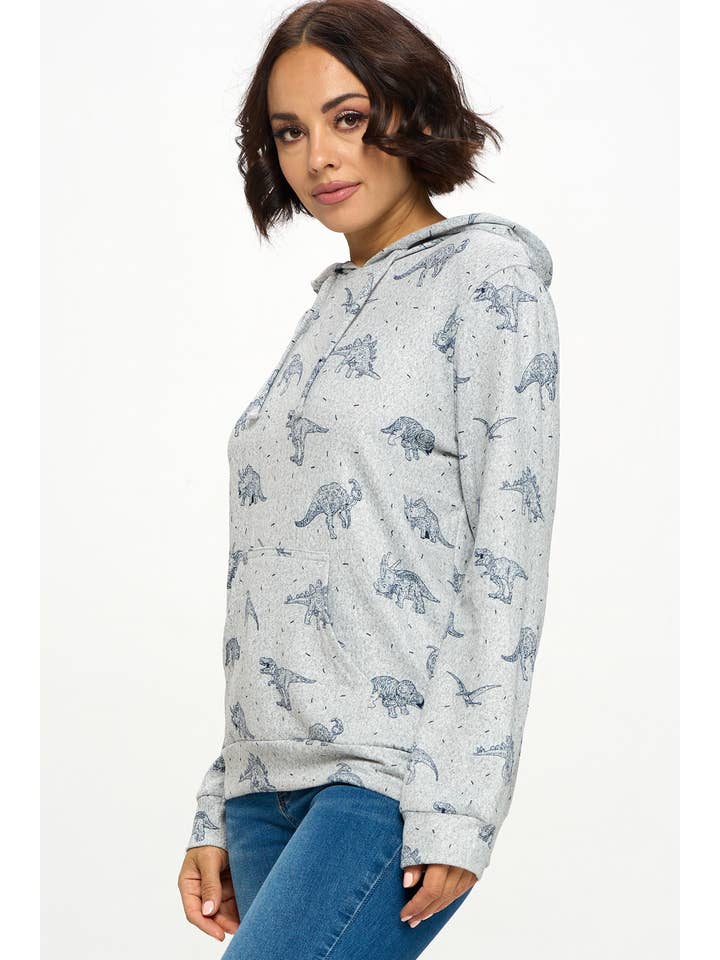 LA Soul - Wholesale Hoodie - Women's - Allover Dinosaur Print Hoodie With Pocket