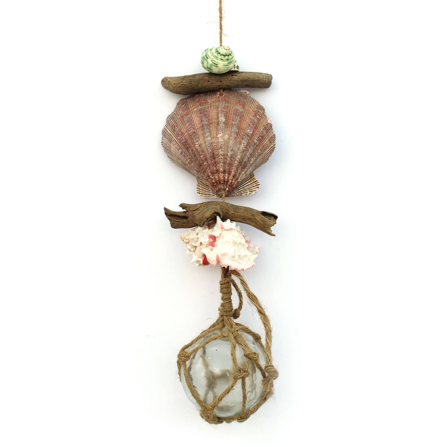 California Seashell Company - Wholesale Mobile - Driftwood Garland with 4" Nautical Glass Float - Short3
