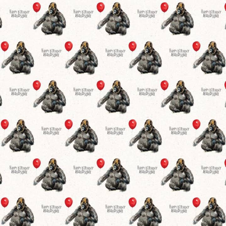 Birthday Gift Wrap - Handsome Gorilla - 25 flat sheets for wholesale by Twizler Ltd