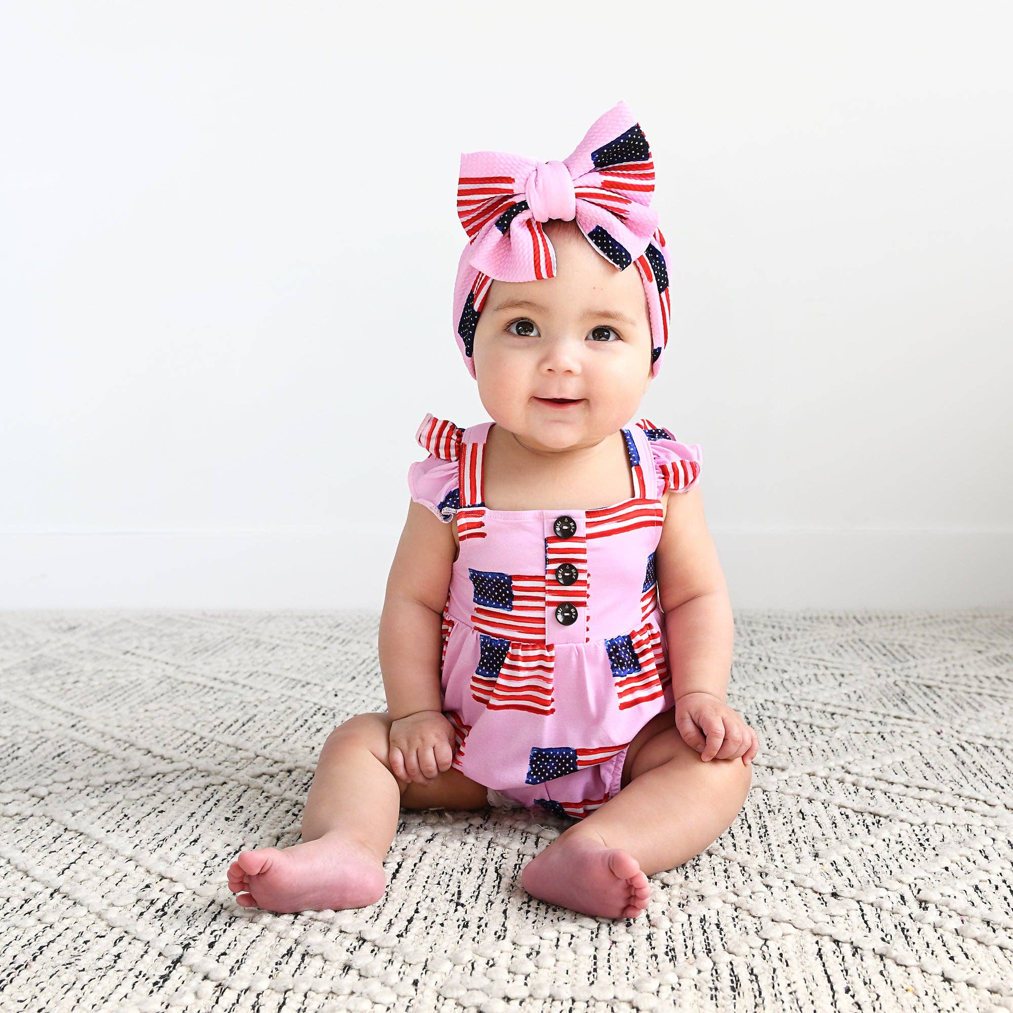 Gigi and Max - Wholesale Bodysuit (Non-Footed) - Baby - Betty Pink Flag Button Bubble Bamboo 4th of July8