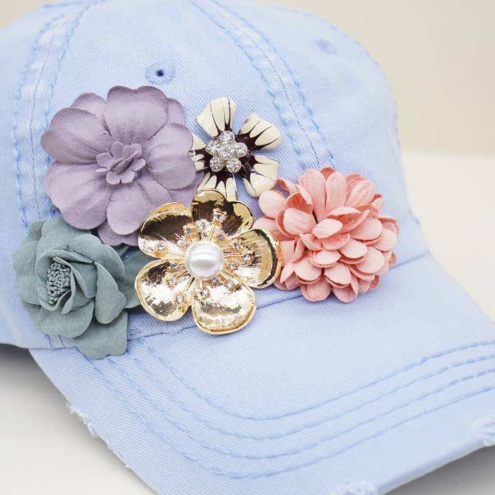 Olive & Pique - Wholesale Baseball Cap - Women's - Floral Bouquet Bejeweled Bling Glitz Cap, Adjustable
