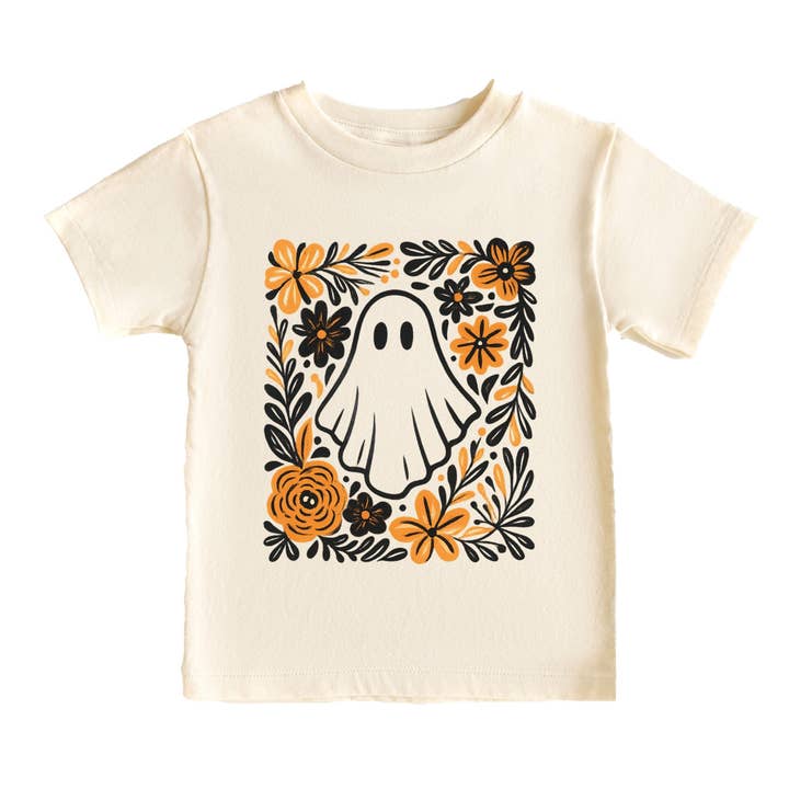 Fantôme Floral Orange - T-shirt Graphique à Manches Courtes pour Jeunes et T-shirt Graphique à Manches Courtes pour Tout-Petits pour la vente par The Juniper Shop Wholesale