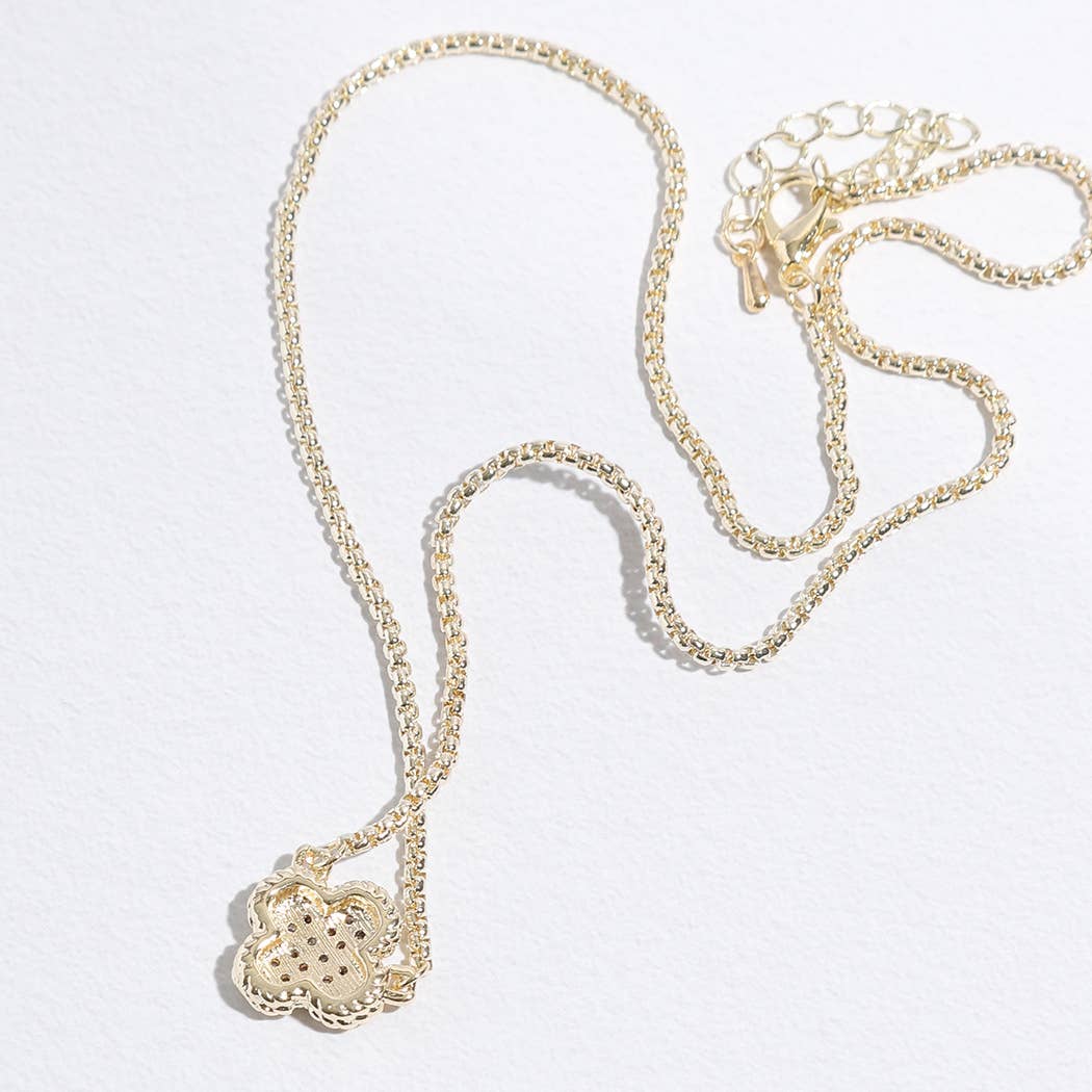 Fashion City - Wholesale Pendant/Charm Necklace - Clover CZ Pave Pendant Chain Necklace9