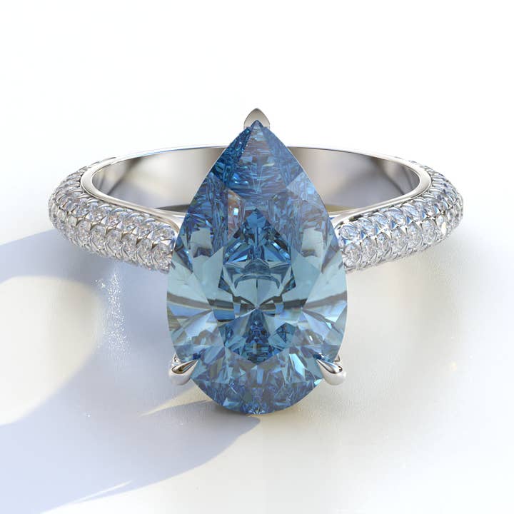 3 karat päronformad labbodlad diamantring med dold halo - Alina för wholesale av Mohana Jewels - Luxury