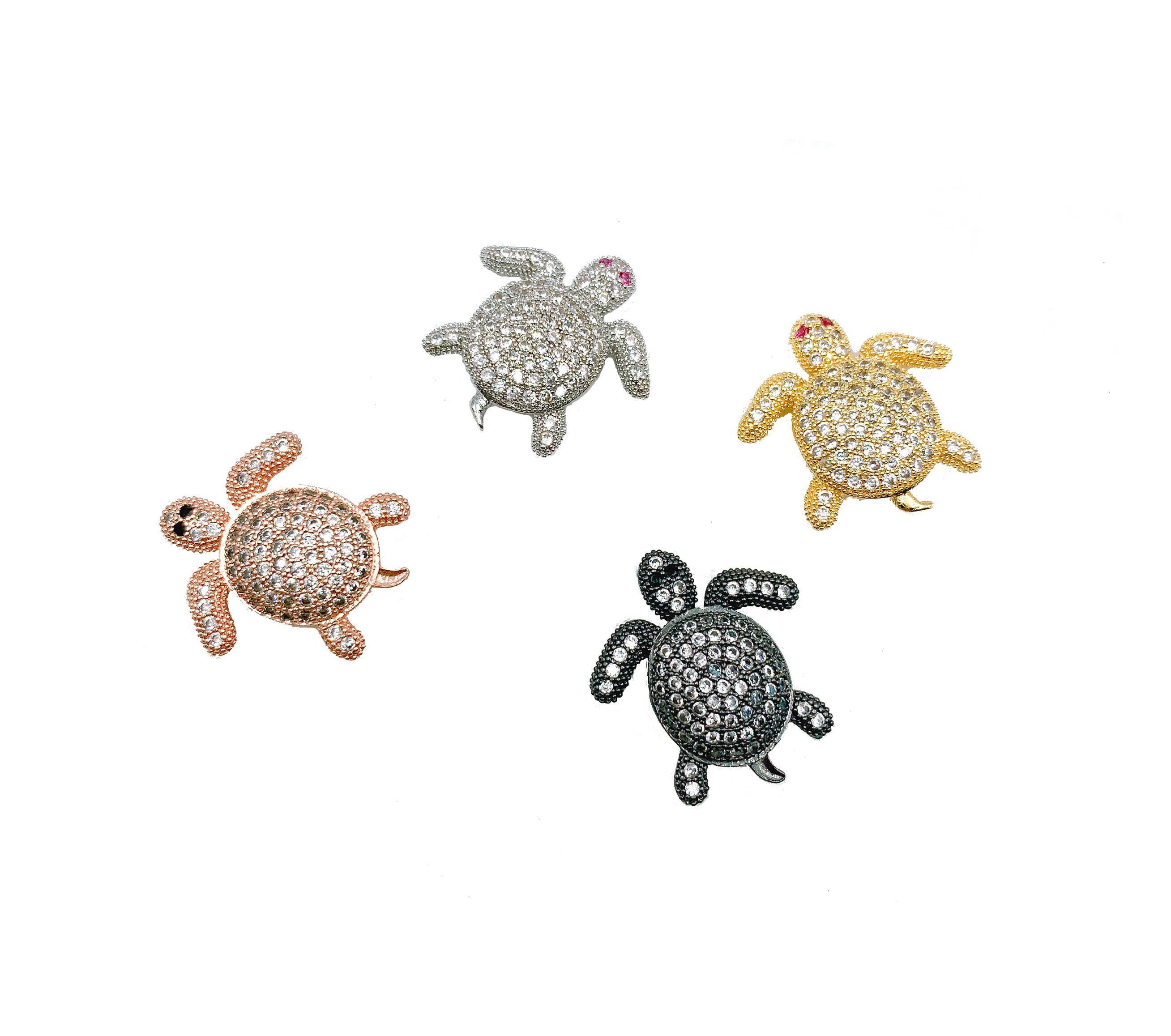 Beads Creation - Wholesale Individual Charm/Pendant - Gold Filled Sea Turtle Bead CZ Micro Pave, BD0471
