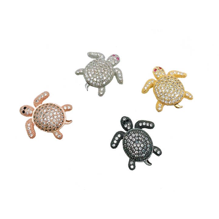 Beads Creation - Wholesale Individual Charm/Pendant - Gold Filled Sea Turtle Bead CZ Micro Pave, BD0471