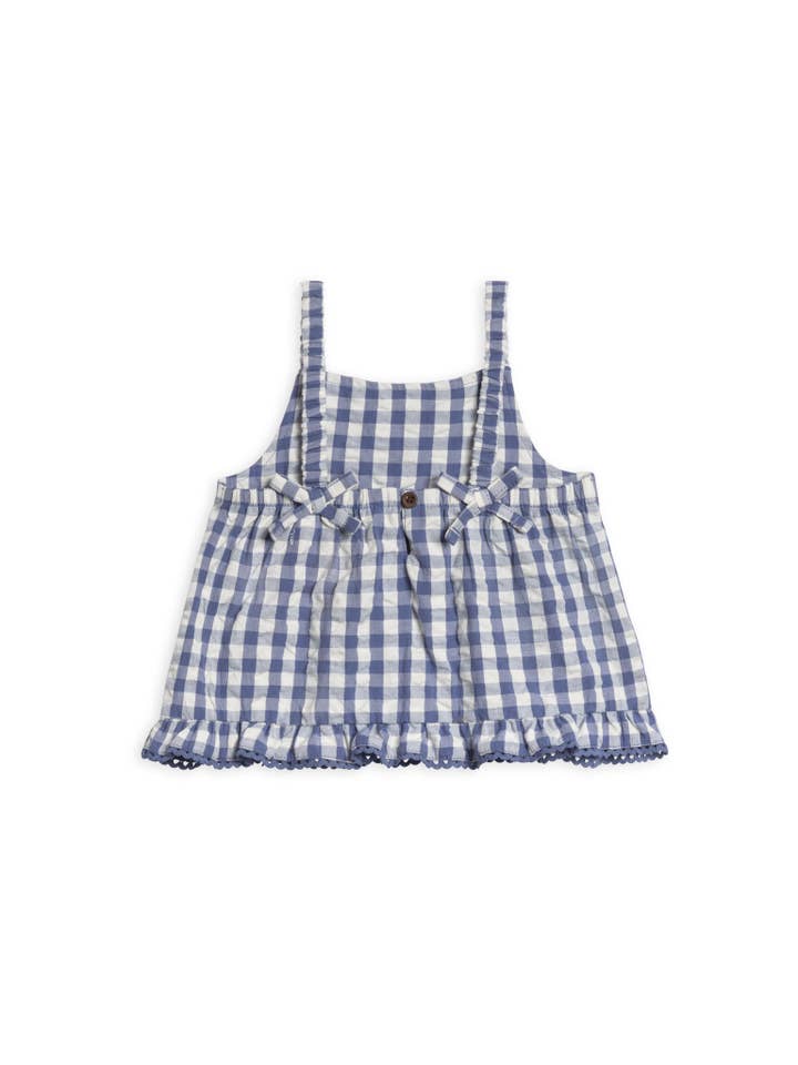 Colored Organics - Wholesale Tank Top - Kids - Organic Ember Seersucker Ruffle Tank - Marino Gingham
