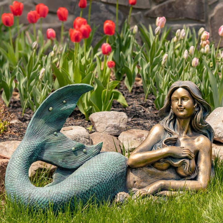 Zaer Ltd. International - Wholesale Outdoor Ornament/Decor - 37" Long Mermaid Lying Down Garden Statue "Finnleigh"6