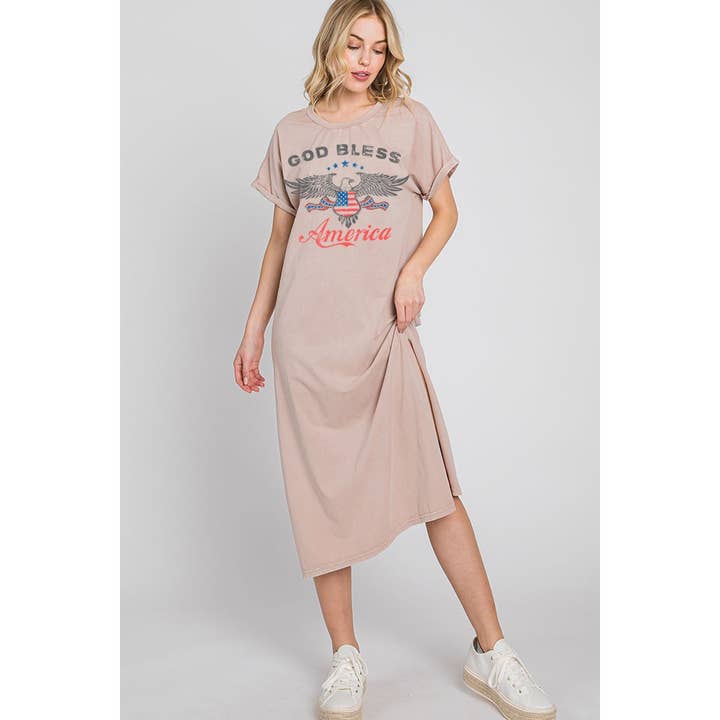 GOD BLESS AMERICA MINERAL GRAPHIC DRESS for wholesale by HRTandLUV