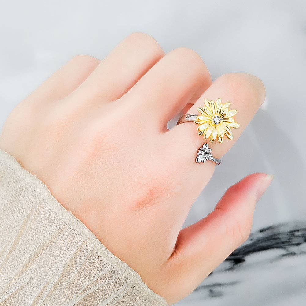 Silber Daisy Flower Bee Anxiety Fidget Spinnerring aus massivem Kupfer für den Großhandel auf Faire1
