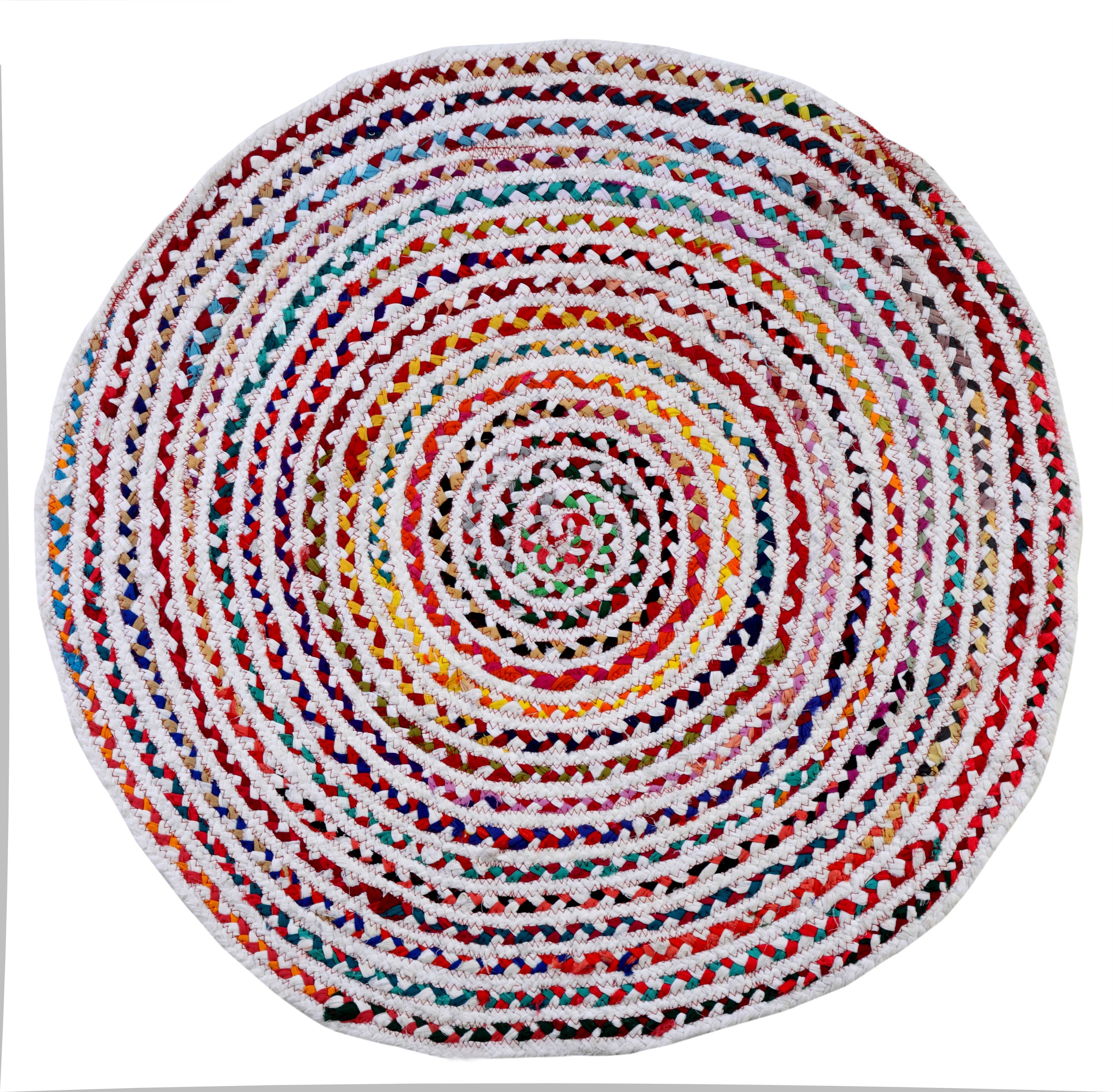 Second Nature Online - Wholesale Area Rug - CARNIVAL Rug Multi Colour White Cotton Round Circles Braided4