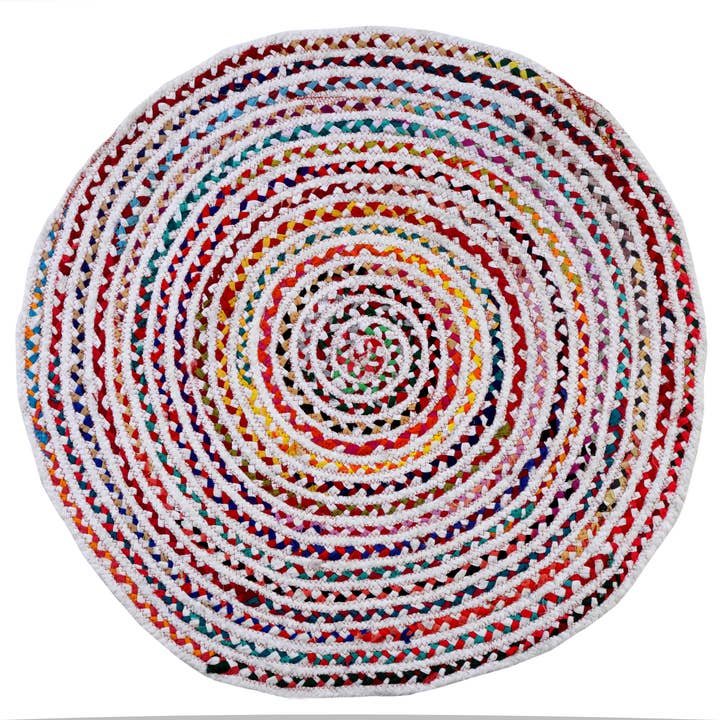 Second Nature Online – Tapete por atacado – Tapete CARNIVAL Multicolor Algodão Branco Círculos Redondos Trançados4