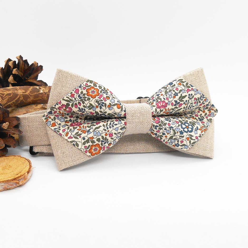 Herrera Valera - Wholesale Bow Tie - Men's - Pointed bow tie in linen and fabric - K & M bistre1
