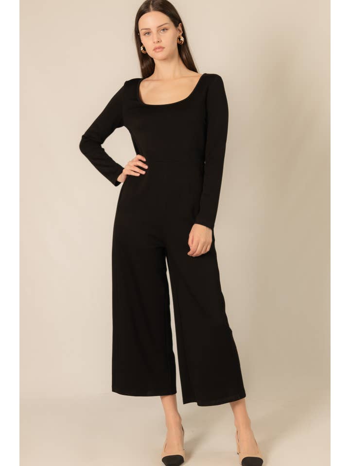 Black P. CILL Butter Modal Fitted Long Sleeve Jumpsuit for wholesale on Faire