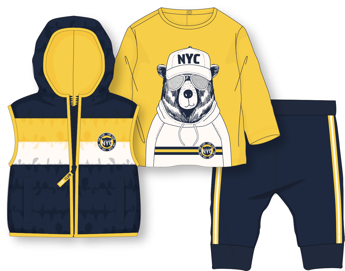 Rose Textiles - Wholesale Clothing Set - Baby - Boys 3 Piece Vest Set: NYC Bear1