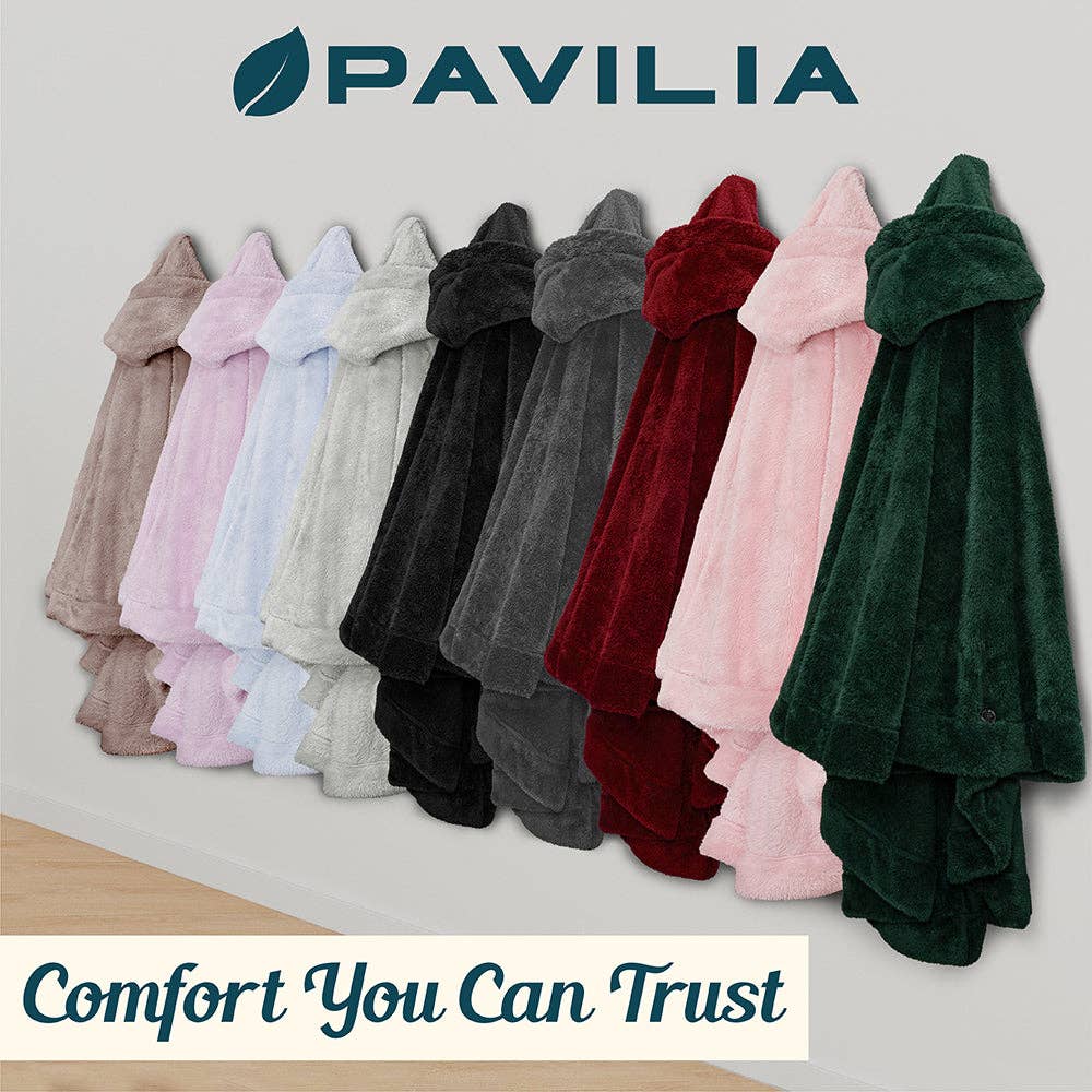 Pavilia - Wholesale Poncho - Women's - Angel Wrap Hoodie Sherpa Fluffy Poncho Blanket25