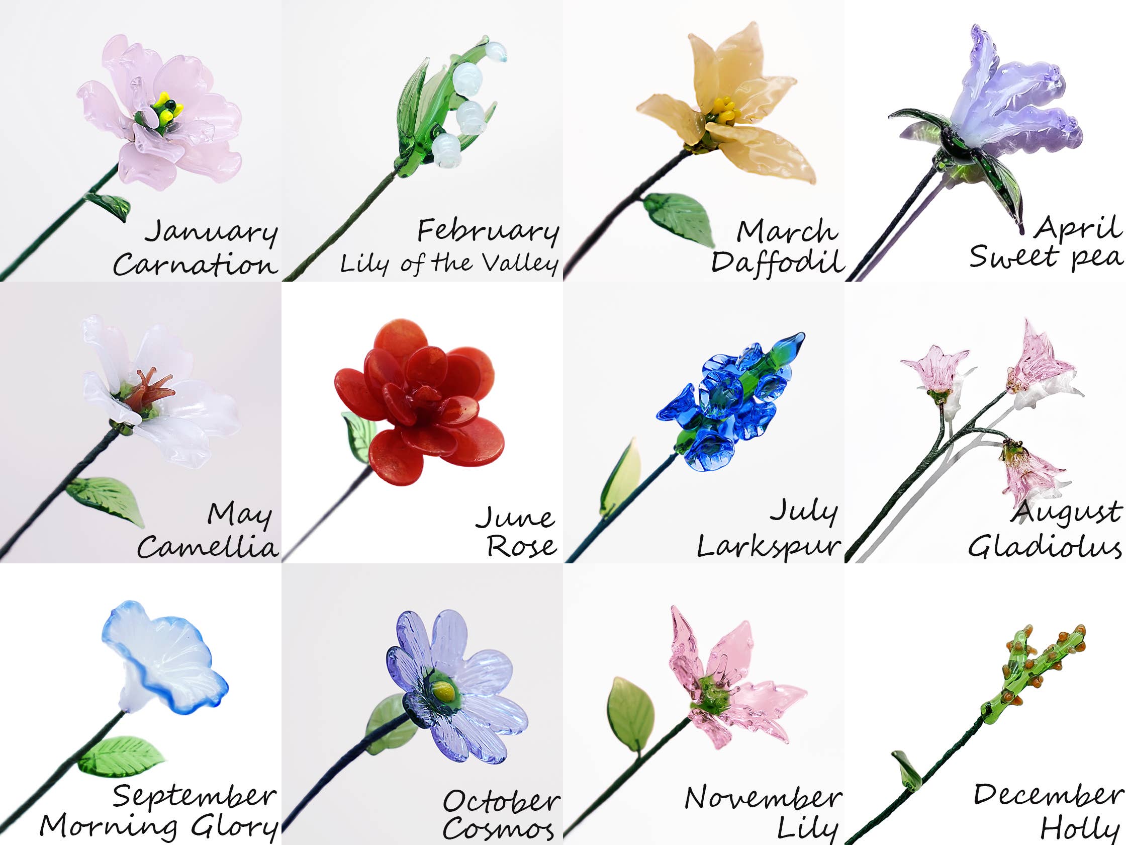 HappyJewelrySupplies – wholesale Konstgjorda blommor – Handgjord glasbukett med födelsemånadens blommor konstdekoration1