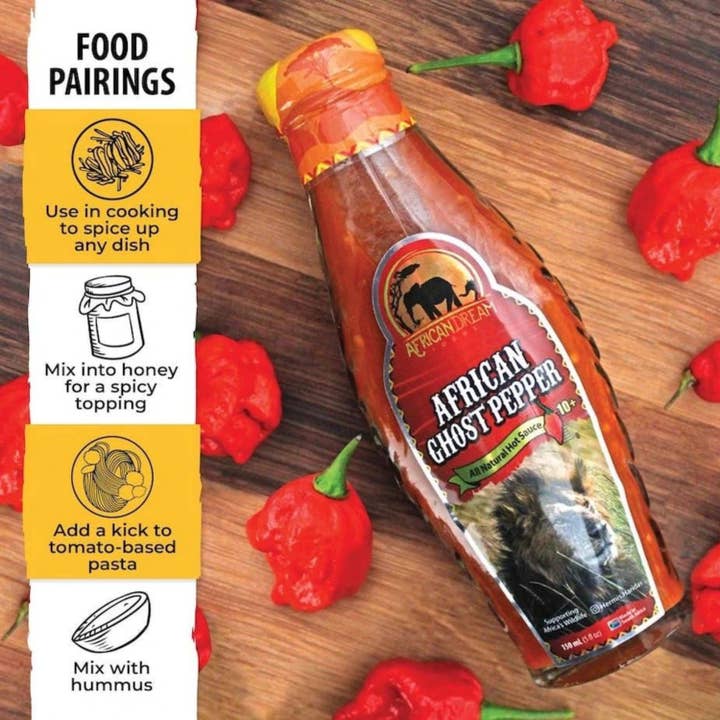 African Dream Foods - Wholesale Hot Sauce - African Ghost Pepper Hot Sauce, 5 fl oz (6 Units Per Case)