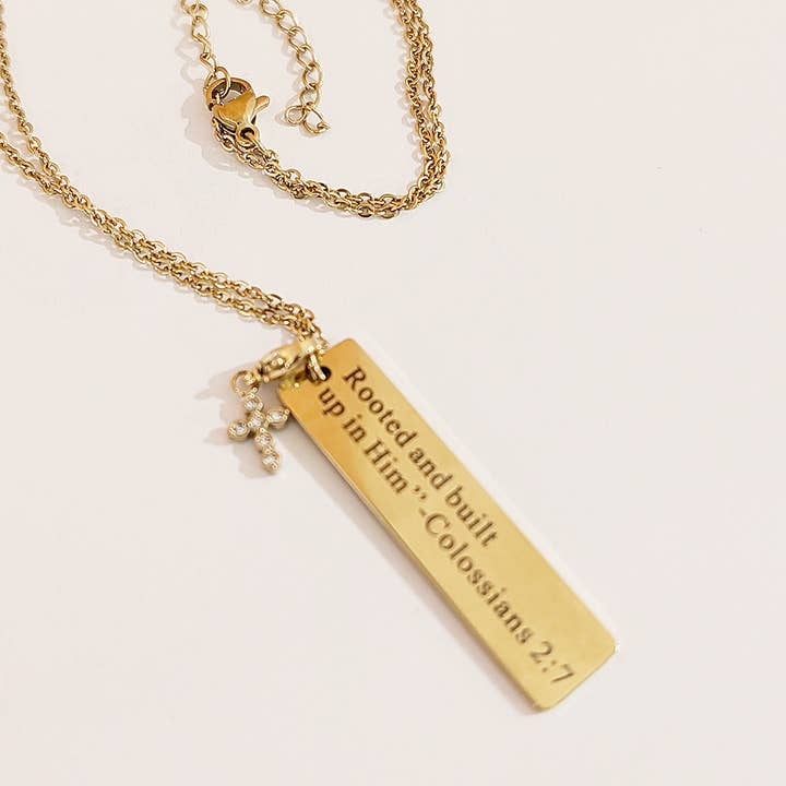 18K Gold Bar Plate necklace Cross Charms | Faith gifts for wholesale by Sacred Sparkle Boutique Jewelry