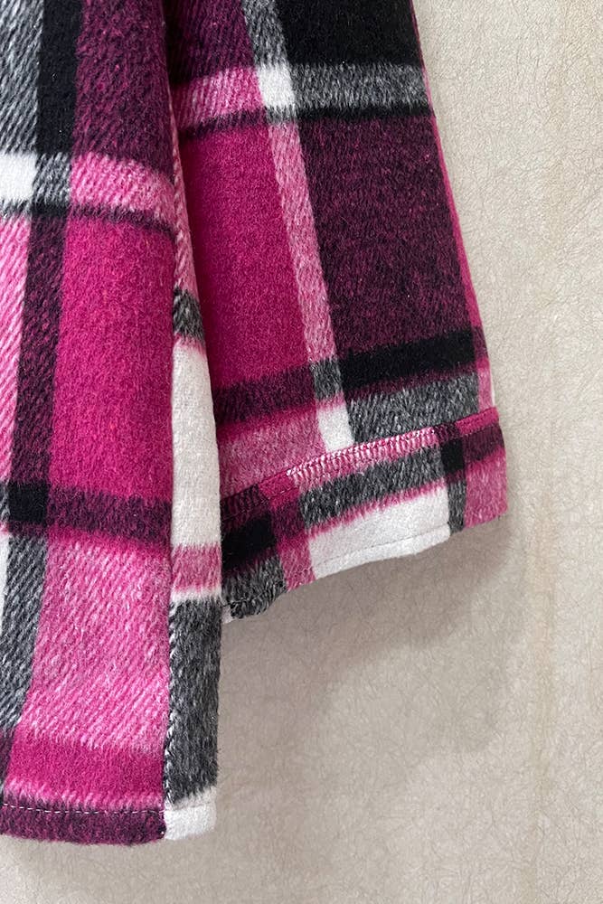 Rosso Rosa Giacca Shacket in flanella scozzese da donna XC1238-R2 in vendita all'ingrosso su Faire6