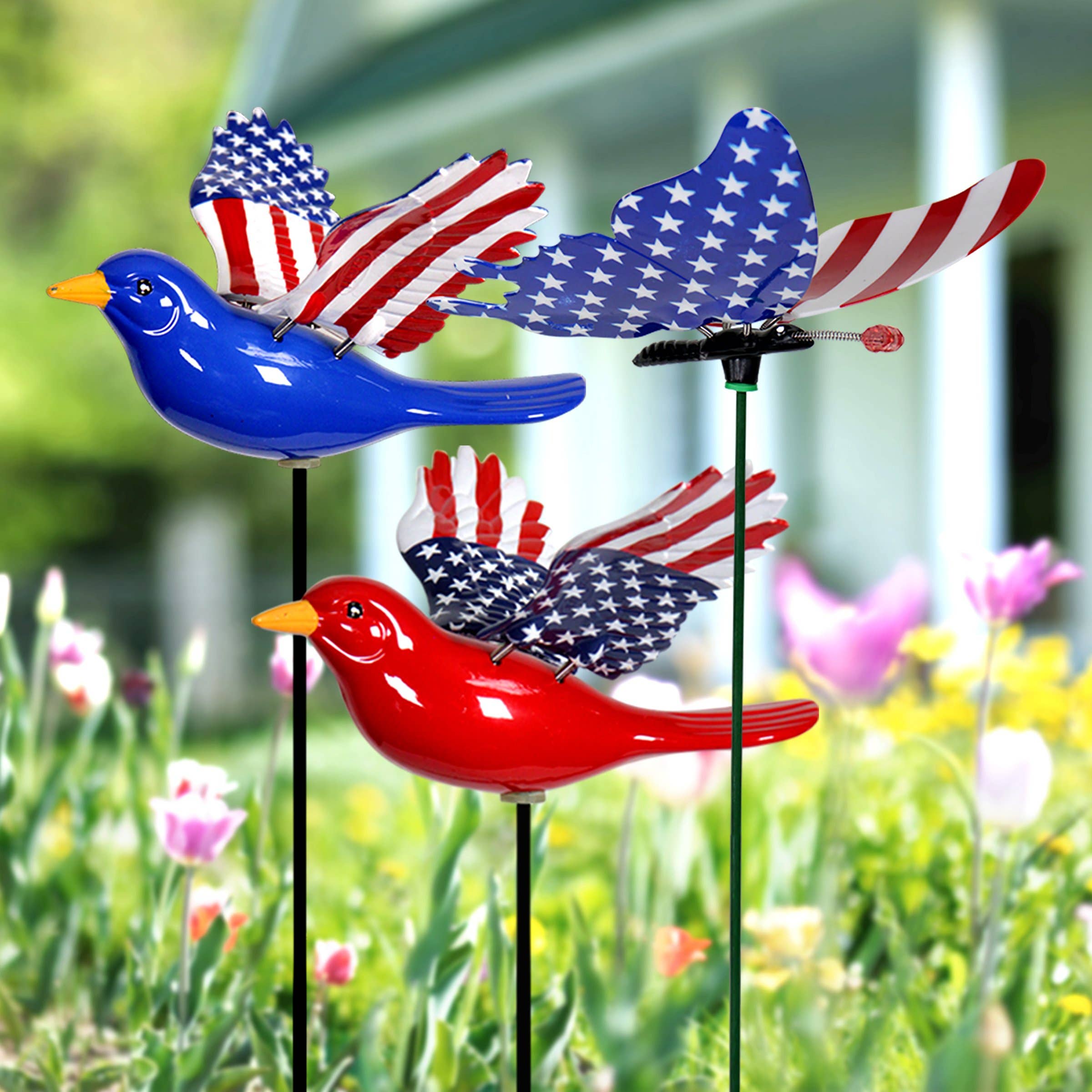 Exhart - Wholesale Garden/Lawn Stake - 24pc WindyWings Patriotic 4 Inch Stake Asst1