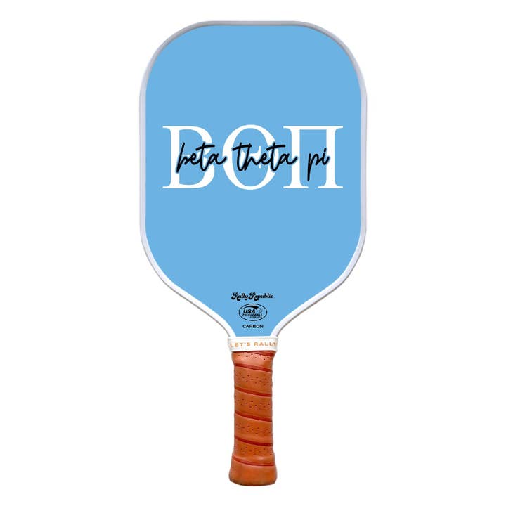 Pagaia da pickleball con calligrafia greca blu delicata Beta Theta Pi (B2B) per la vendita all'ingrosso da parte di Rally Republic