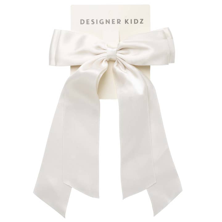Designer Kidz – wholesale Hair clip – Child – Satin Long Bow Hair Clip - Ivory