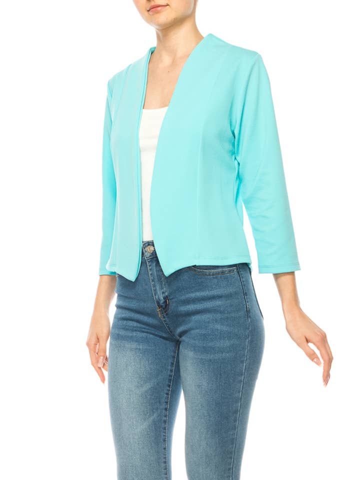 MOA COLLECTION - Wholesale Blazer - Women's - Women's Collarless Blazer 3/4 Sleeves Cardigan
