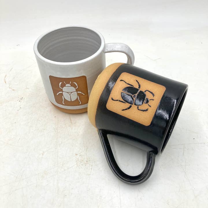 Scarab Beetle Bug Wheel Thrown Ceramic Mug for wholesale by Ruby Farms Pottery