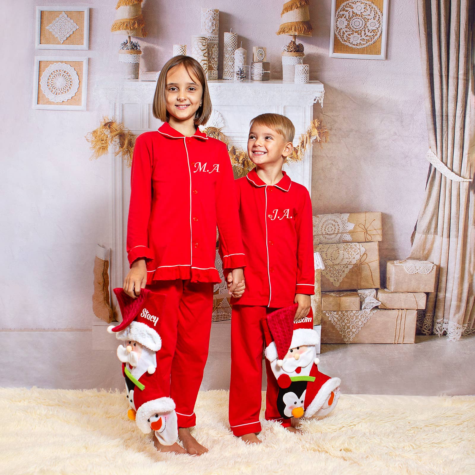 Sisters G Kids – wholesale Sleepwear set – Unisex – Family Matching Red Cotton Christmas Pajamas9