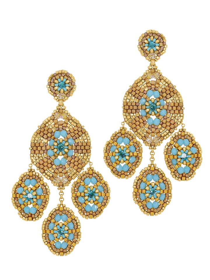 Oversized Chandelier Earring in Gold and Turquoise, E88501 for wholesale by Miguel Ases