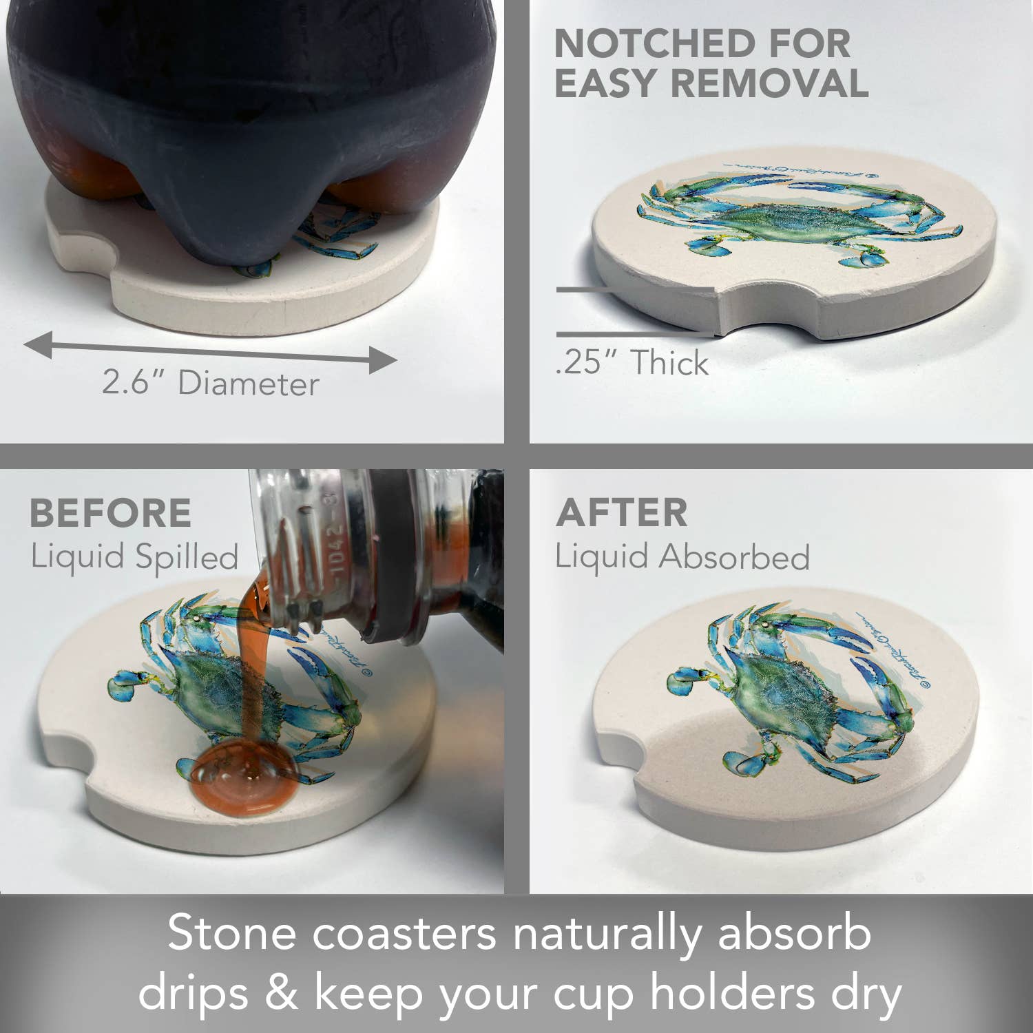 CounterArt/Highland Home/Thirstystone - Vente Sous-verre pour voiture – unisexe - Sous-verre de voiture Teal Crab Bulk Stone, sans emballage2