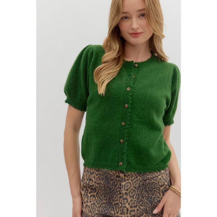 Solid short puff sleeve sweater knit top for wholesale by STYLE USA