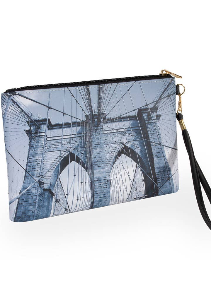 Rebecca & Rifka Brooklyn Bridge Print Zip Wristlet for wholesale by Magid