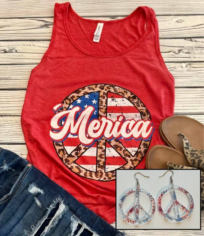 Southern Attitude Designs Inc - Wholesale Tank Top - Women's - 'Merica- Leopard Peace Sign