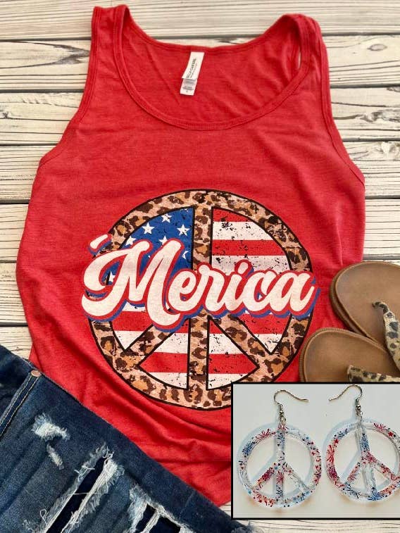 Southern Attitude Designs Inc - Wholesale Tank Top - Women's - 'Merica- Leopard Peace Sign0