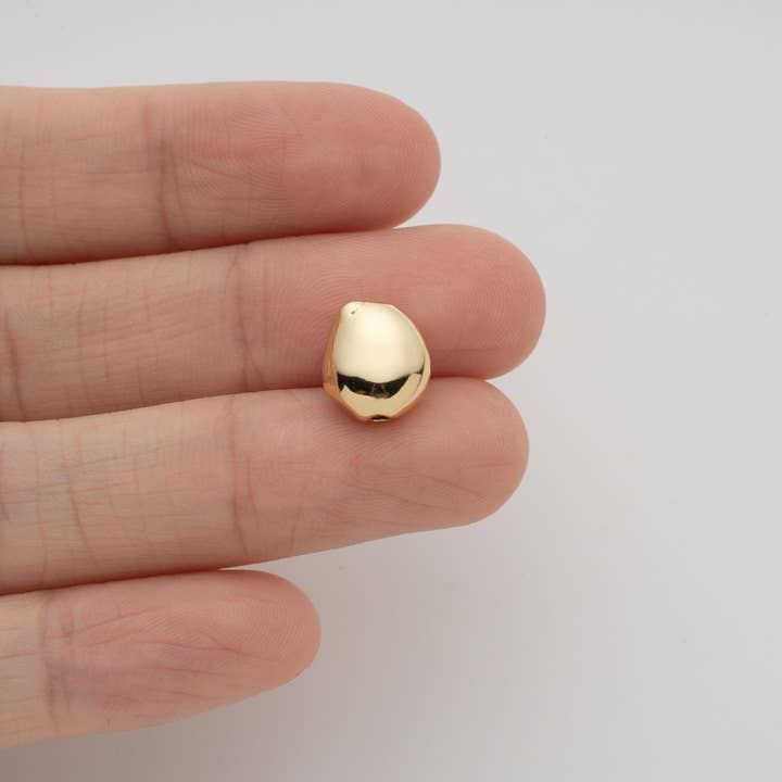 Jewel Pledge - Wholesale Individual Charm/Pendant - Gold Plated Irregular Flat Nugget Spacer Bead, thick, SPG0353