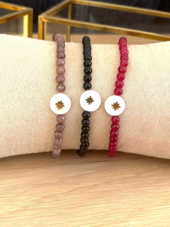 Pulseira GASPARD - contas de jade e madrepérola por atacado de Innaya