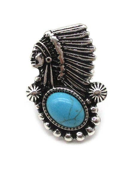 Anillo de puño turquesa de jefe indio occidental para venta al por mayor de Snowing West