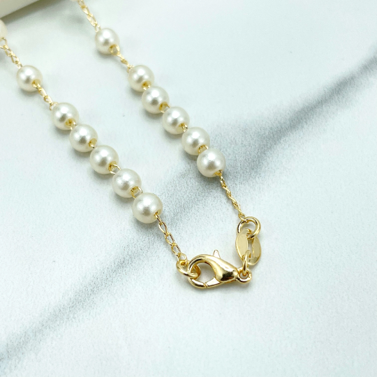 Luxus Accessories - Wholesale Prayer Beads Necklace - 18k Gold Filled 5mm Pearls La Milagrosa, Miraculous Virgin Rosary Necklace2