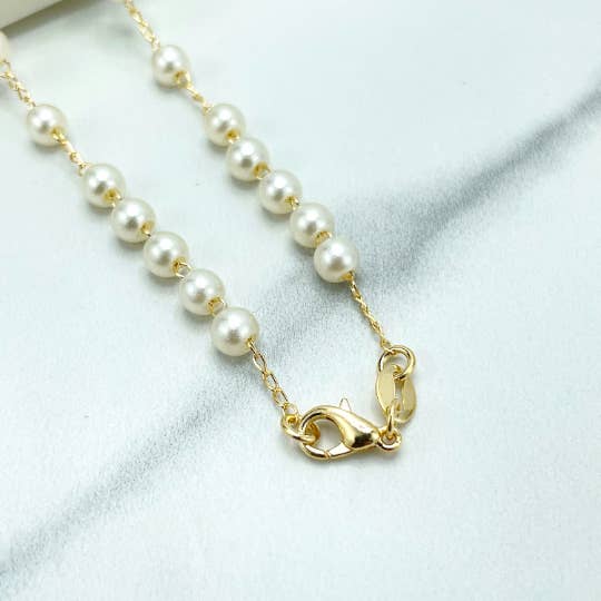 Luxus Accessories - Wholesale Prayer Beads Necklace - 18k Gold Filled 5mm Pearls La Milagrosa, Miraculous Virgin Rosary Necklace2