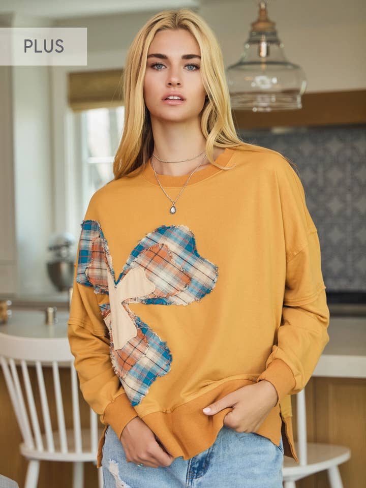 Plus Print Mixed Fabric Clover Patch Sweatshirts for wholesale by Oddi