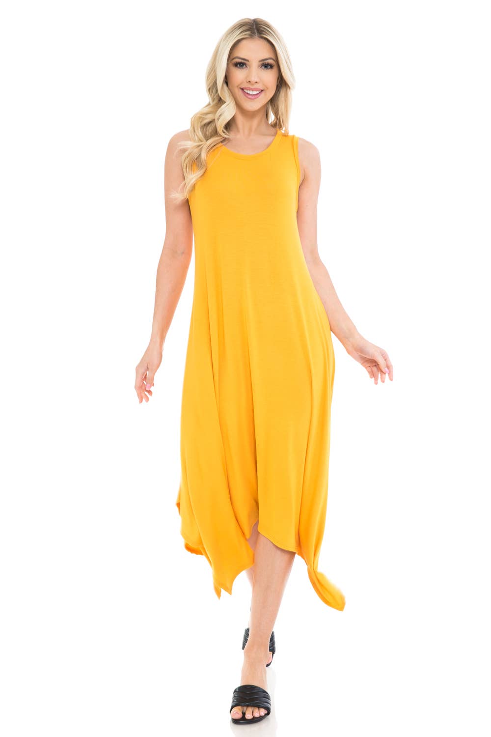 Allium - Wholesale Dress - Women's - Sleeveless Midi Dress with Asymmetric Hem4