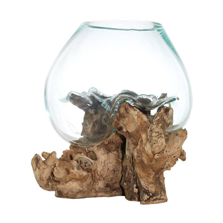 Luminary Molten Glass & Wood Sculpture - Approx 20cm across for wholesale by Cohasset Gifts