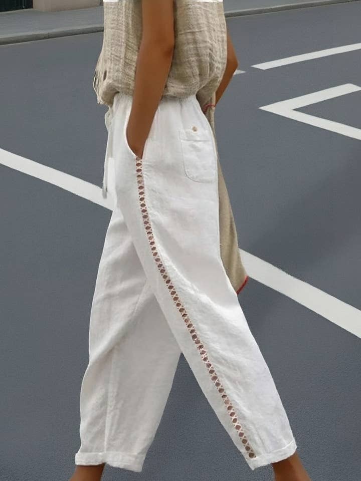 CWBLP01370_CASUAL SOLID COLOR CUTOUT PATCHWORK PANTS for wholesale by NINEXIS