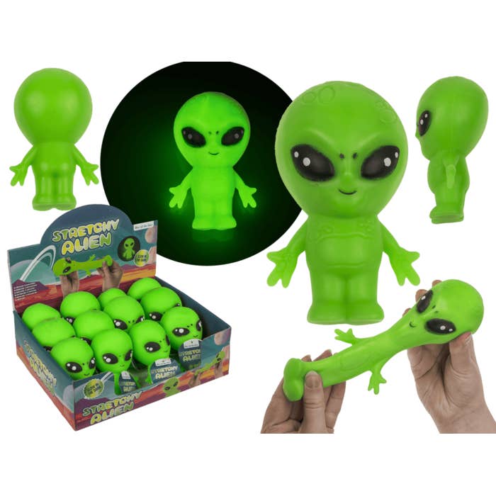 Stretchy Alien, Glow in the Dark, 8 x 12 x 6 cm, for wholesale by Out of the blue KG