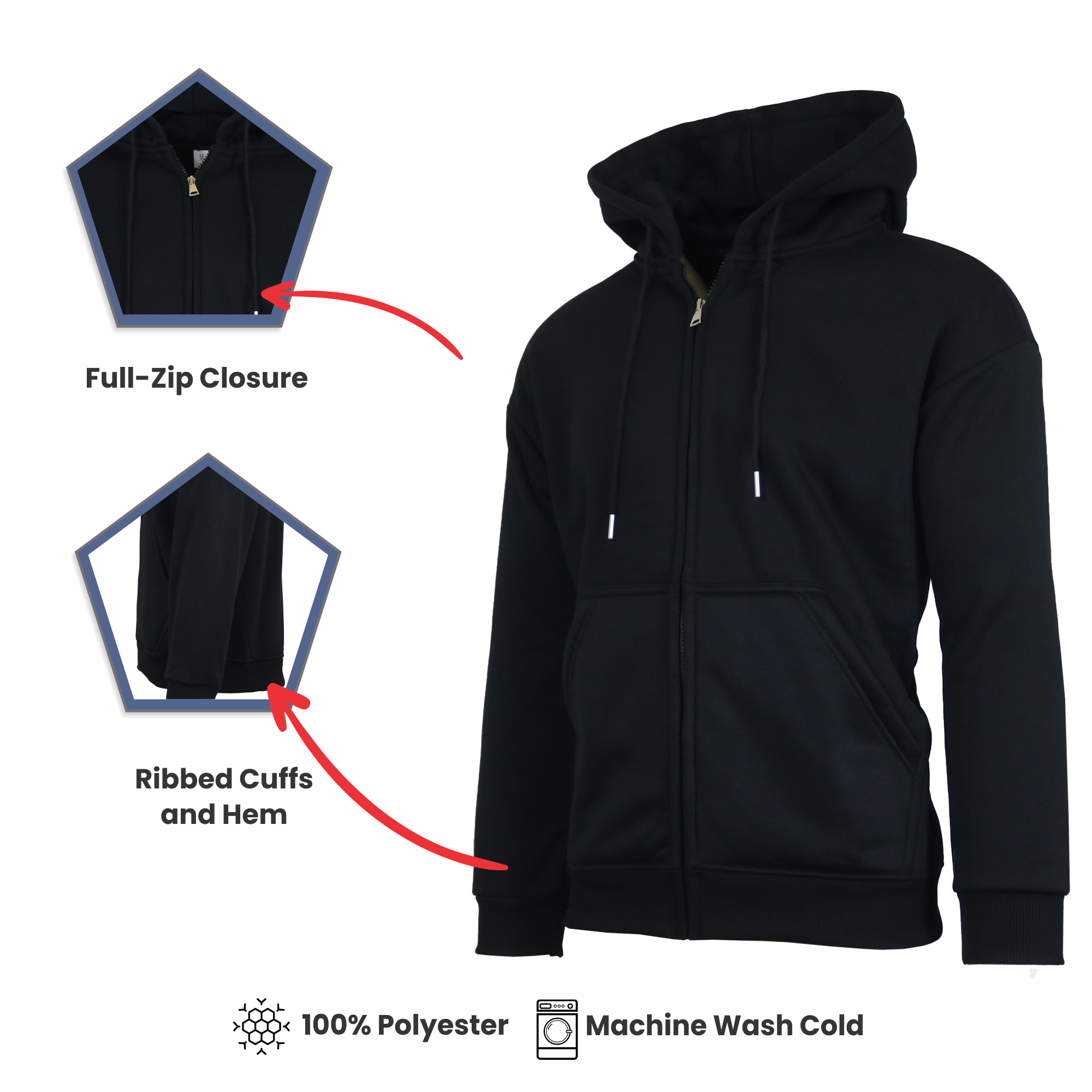 Galaxy By Harvic - Wholesale Hoodie - Men's - Men's Sherpa-Lined Full Zip Hoodie (Sizes, S to 3XL)11