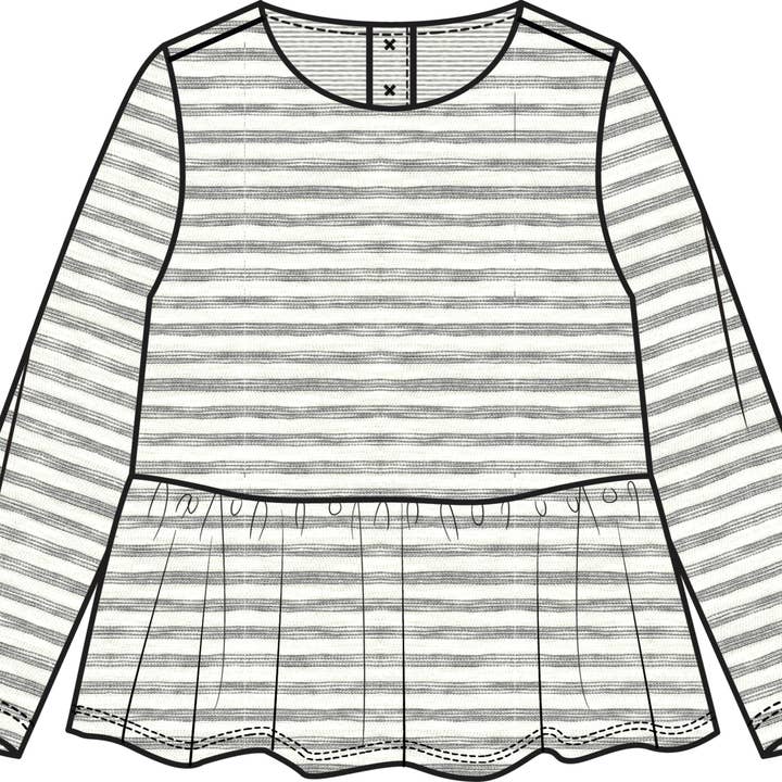 Gestreepte, gebroken witte Slub Jersey baby-peplum-top voor wholesale door Miles the Label