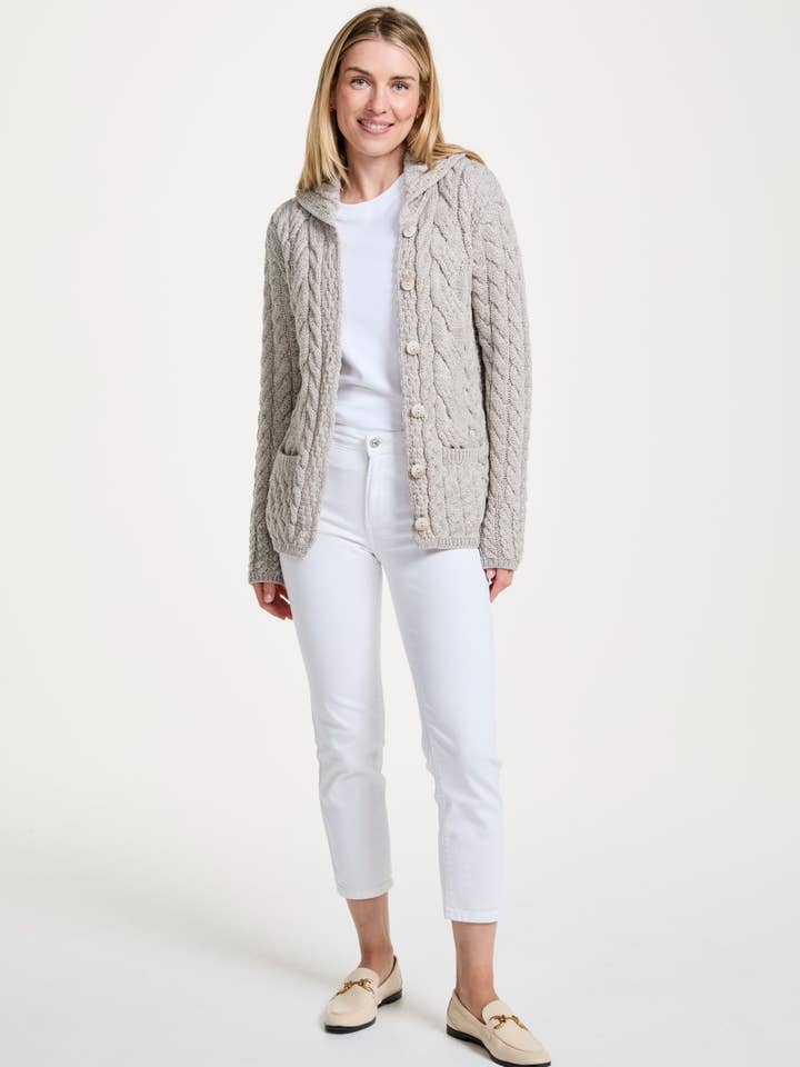 Belcarra Dame Aran Cardigan - Havre for engroshandel hos Aran Woollen Mills