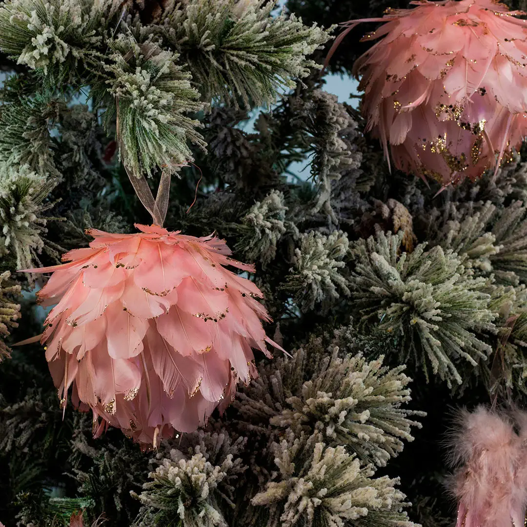 Zucker Feather Products - Vendita all'ingrosso Decorazione - Decorazione natalizia rosa a forma di palla con piume e glitter oro rosa11